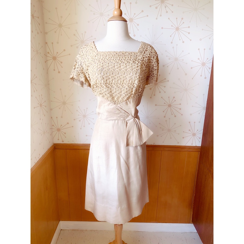Vintage 60s Cream Cocktail Dress XL
